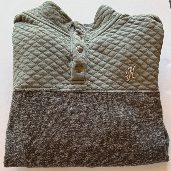 Hooey Men’s Quilted Henley Sweatshirt - Gray and Green - Picture 1 of 8